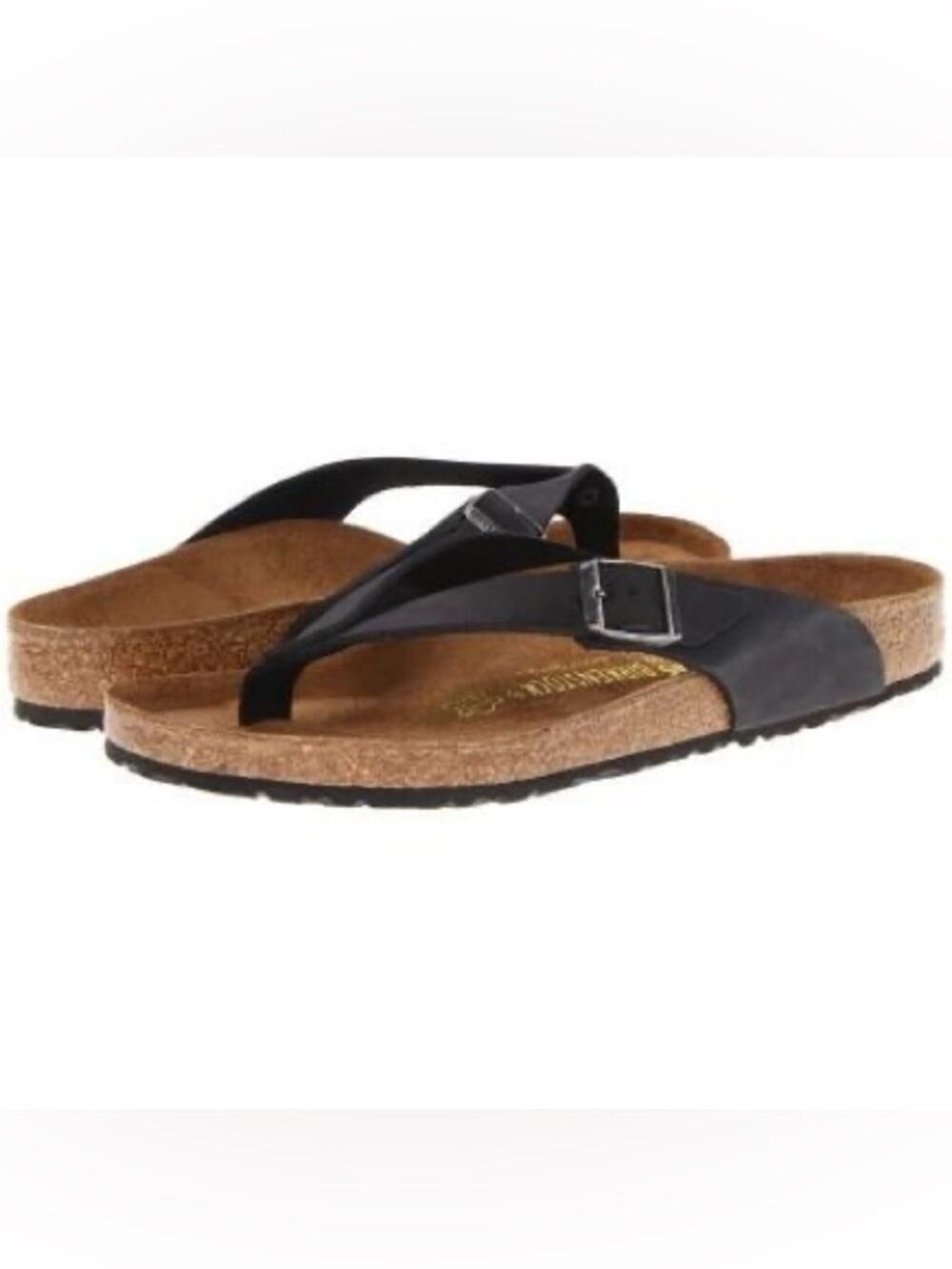 Birkenstock Adria Black Leather Buckle Thong Flip Flop Sandals Size 41